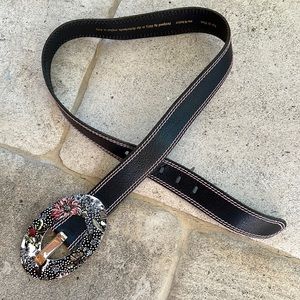 Oilily 🔥 Belt Flower Buckle Black Sz M Made in Italy 109% Leather